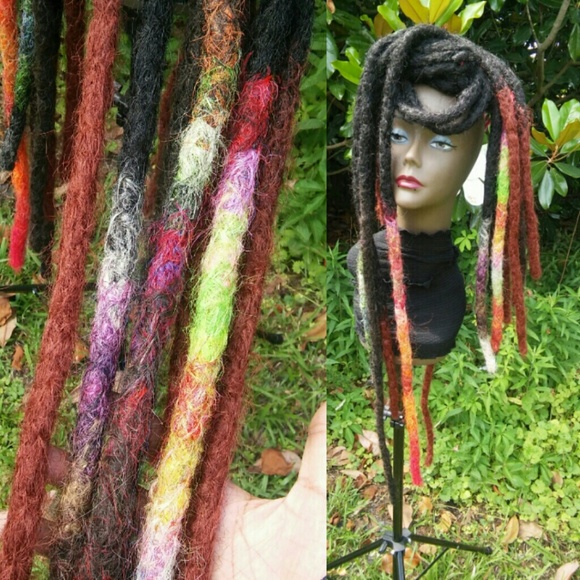 Super long thick jet black ombre colorful dreads main image 4